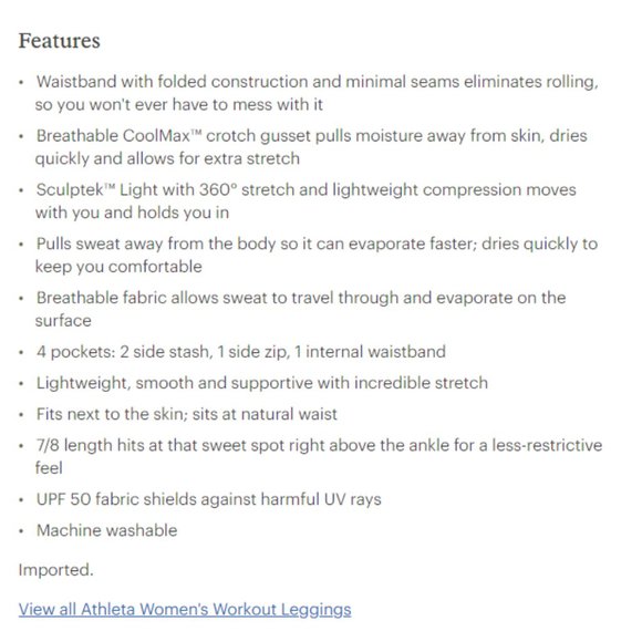 ATHLETA All In  7/8 Tights Style 210999 -  NWT! - Picture 11 of 14